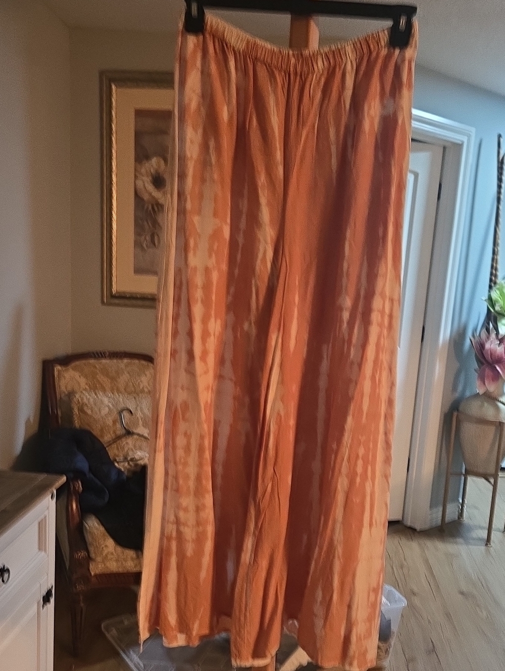 Women's Orange Tie-Dye Maxi Skirt with Elastic Waist